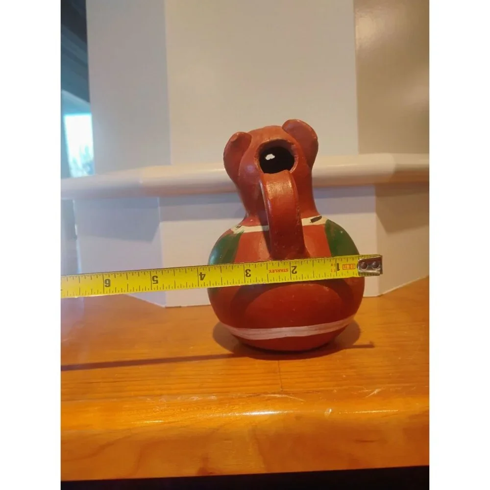 Vintage Mexican Terracotta Folk Art Dog Pitcher Hand Painted Redware Clay 5 1/2" - Picture 7 of 8